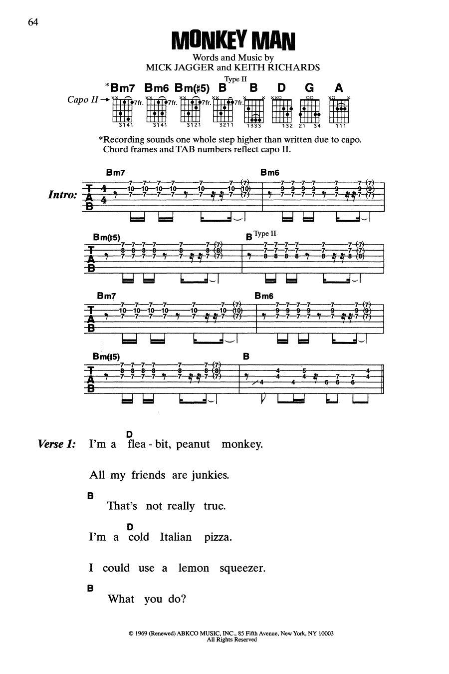 The Rolling Stones Monkey Man Sheet Music Notes & Chords for Guitar Chords/Lyrics - Download or Print PDF