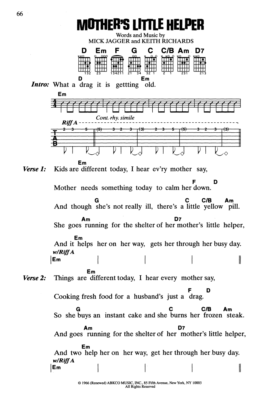 The Rolling Stones Mother's Little Helper Sheet Music Notes & Chords for Guitar Chords/Lyrics - Download or Print PDF