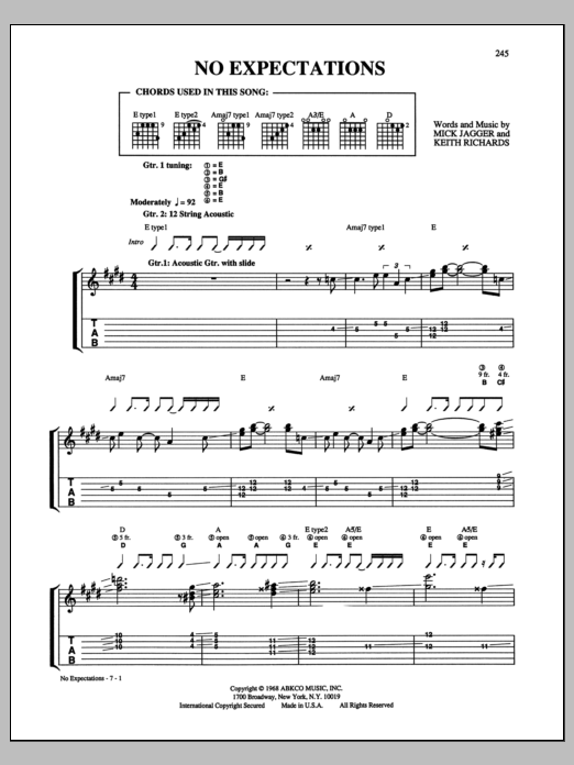 The Rolling Stones No Expectations Sheet Music Notes & Chords for Guitar Tab - Download or Print PDF