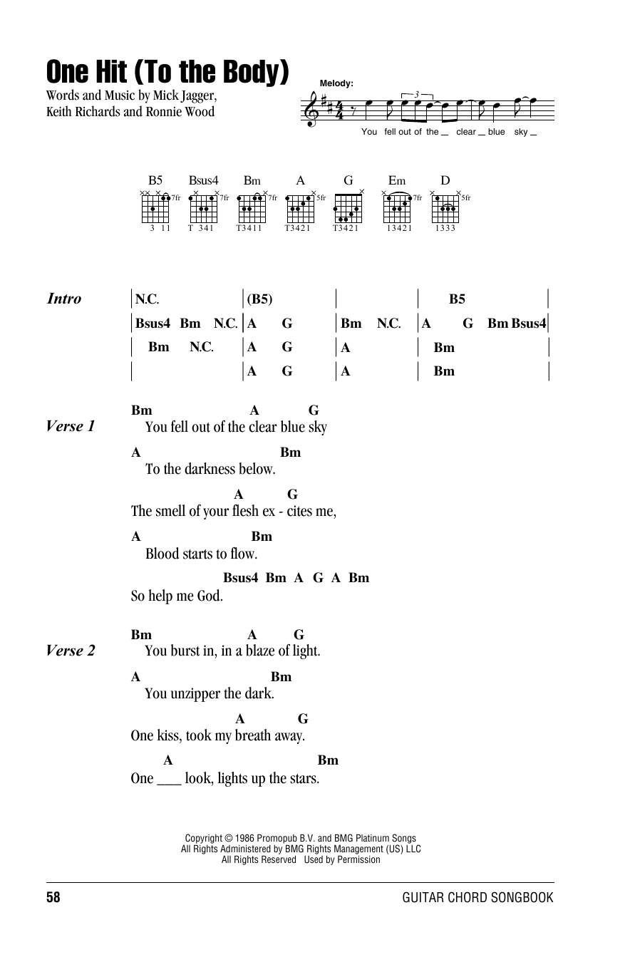 The Rolling Stones One Hit (To The Body) Sheet Music Notes & Chords for Lyrics & Chords - Download or Print PDF