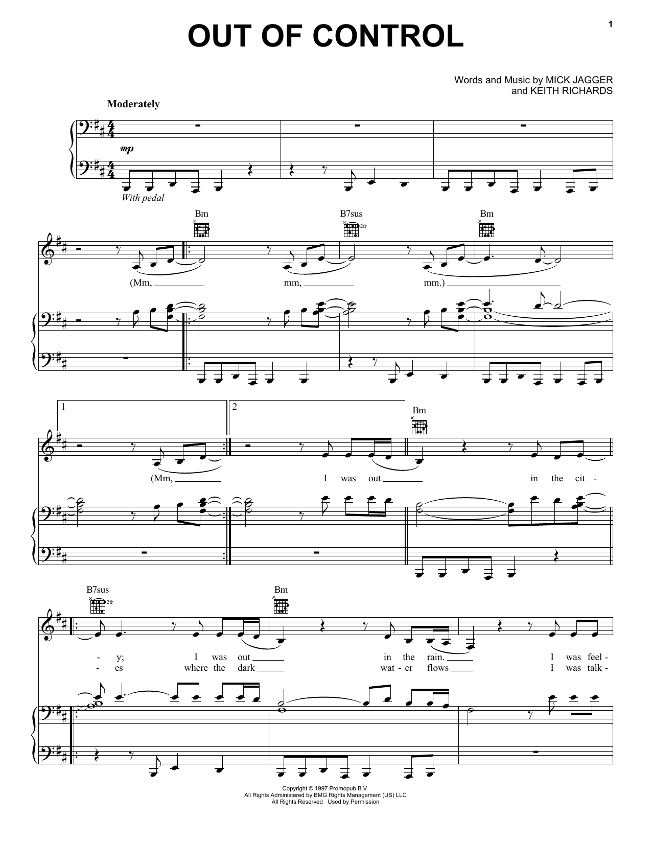 The Rolling Stones Out Of Control Sheet Music Notes & Chords for Piano, Vocal & Guitar (Right-Hand Melody) - Download or Print PDF