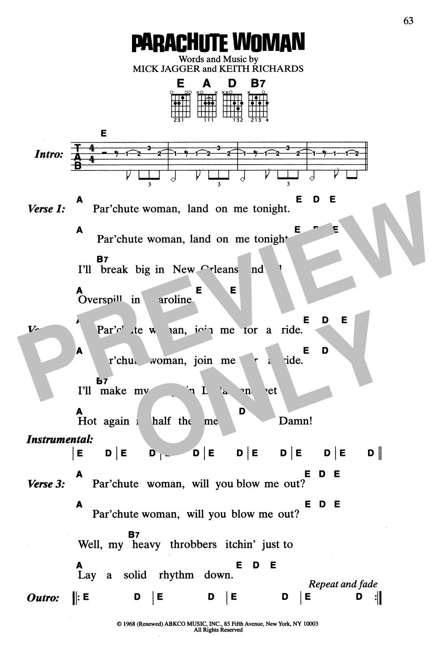 The Rolling Stones Parachute Woman Sheet Music Notes & Chords for Guitar Tab - Download or Print PDF