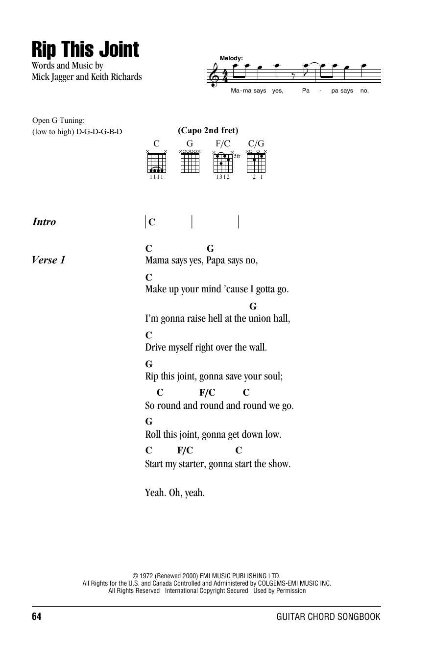 The Rolling Stones Rip This Joint Sheet Music Notes & Chords for Piano, Vocal & Guitar (Right-Hand Melody) - Download or Print PDF