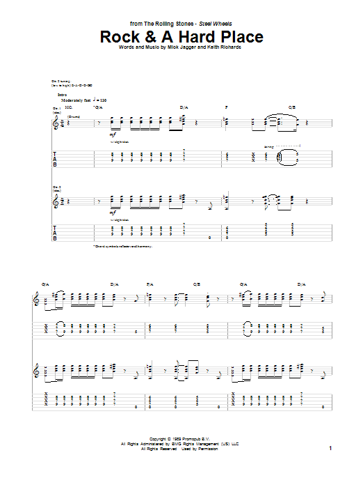 The Rolling Stones Rock And A Hard Place Sheet Music Notes & Chords for Guitar Tab - Download or Print PDF