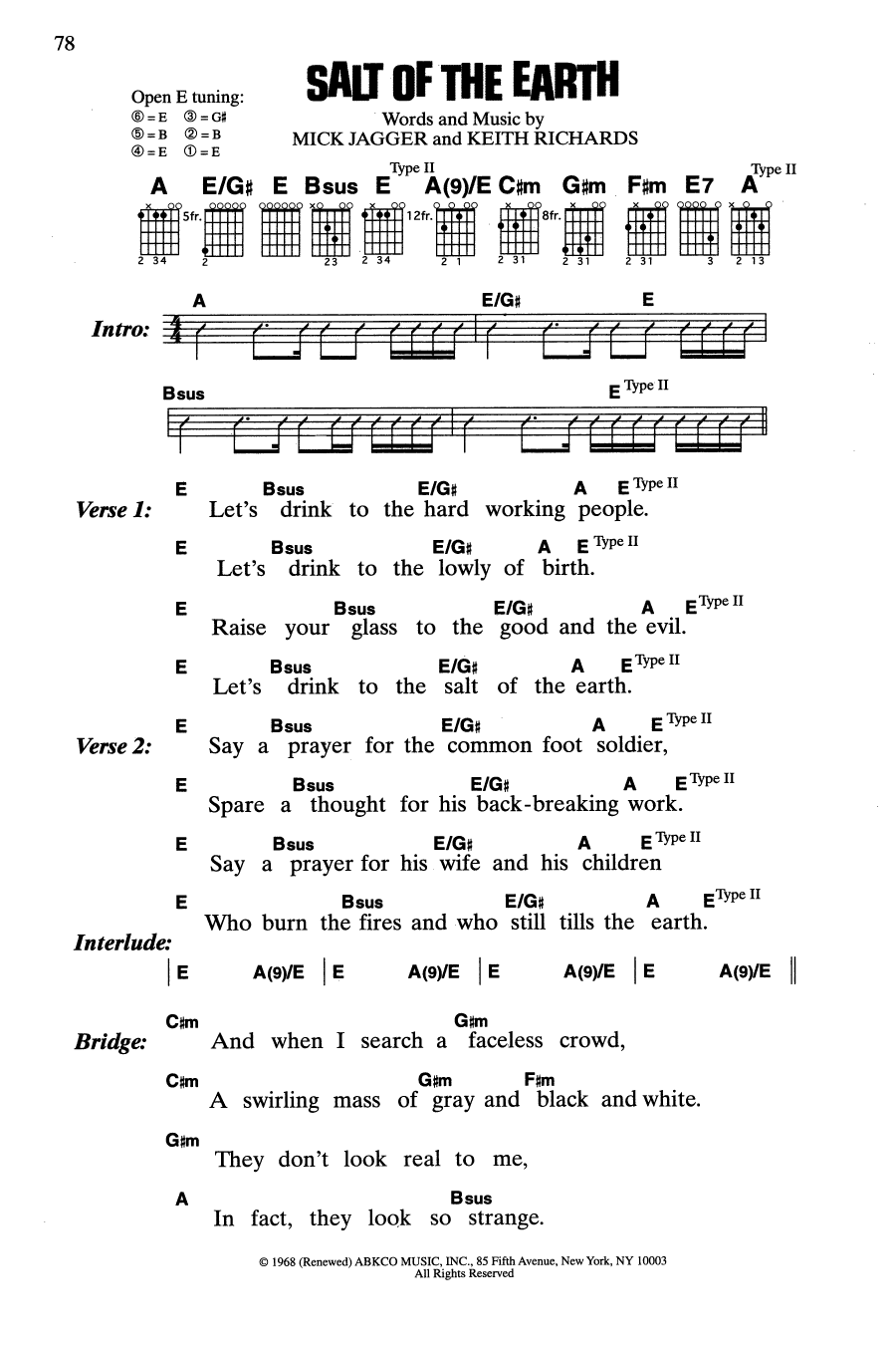 The Rolling Stones Salt Of The Earth Sheet Music Notes & Chords for Guitar Chords/Lyrics - Download or Print PDF