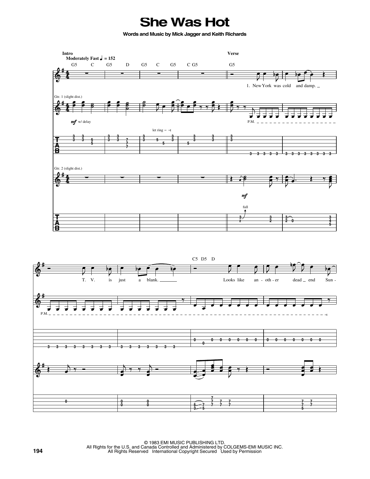 The Rolling Stones She Was Hot Sheet Music Notes & Chords for Guitar Tab - Download or Print PDF
