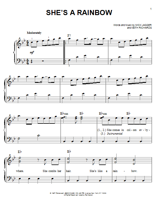The Rolling Stones She's A Rainbow Sheet Music Notes & Chords for Easy Piano - Download or Print PDF