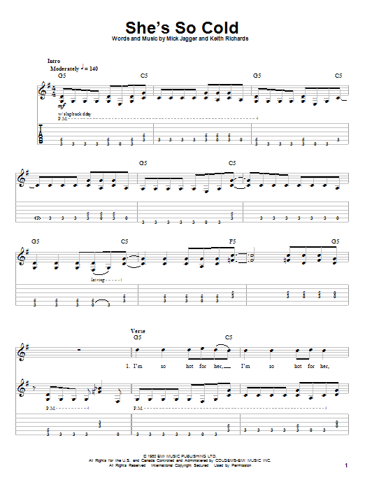 The Rolling Stones She's So Cold Sheet Music Notes & Chords for Lyrics & Chords - Download or Print PDF