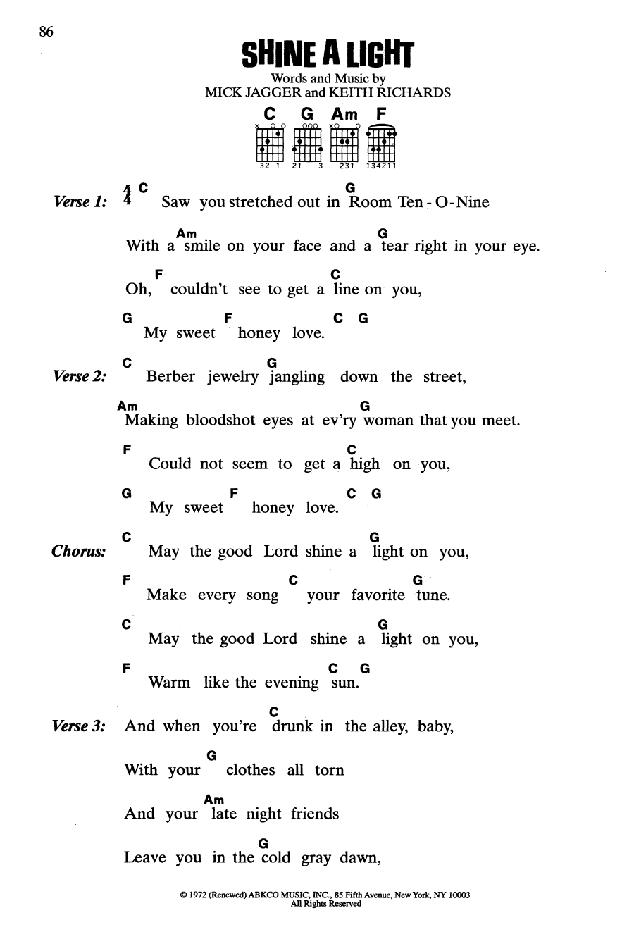 The Rolling Stones Shine A Light Sheet Music Notes & Chords for Guitar Chords/Lyrics - Download or Print PDF