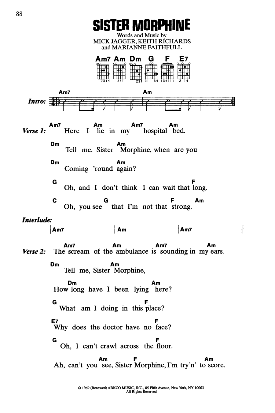 The Rolling Stones Sister Morphine Sheet Music Notes & Chords for Guitar Chords/Lyrics - Download or Print PDF