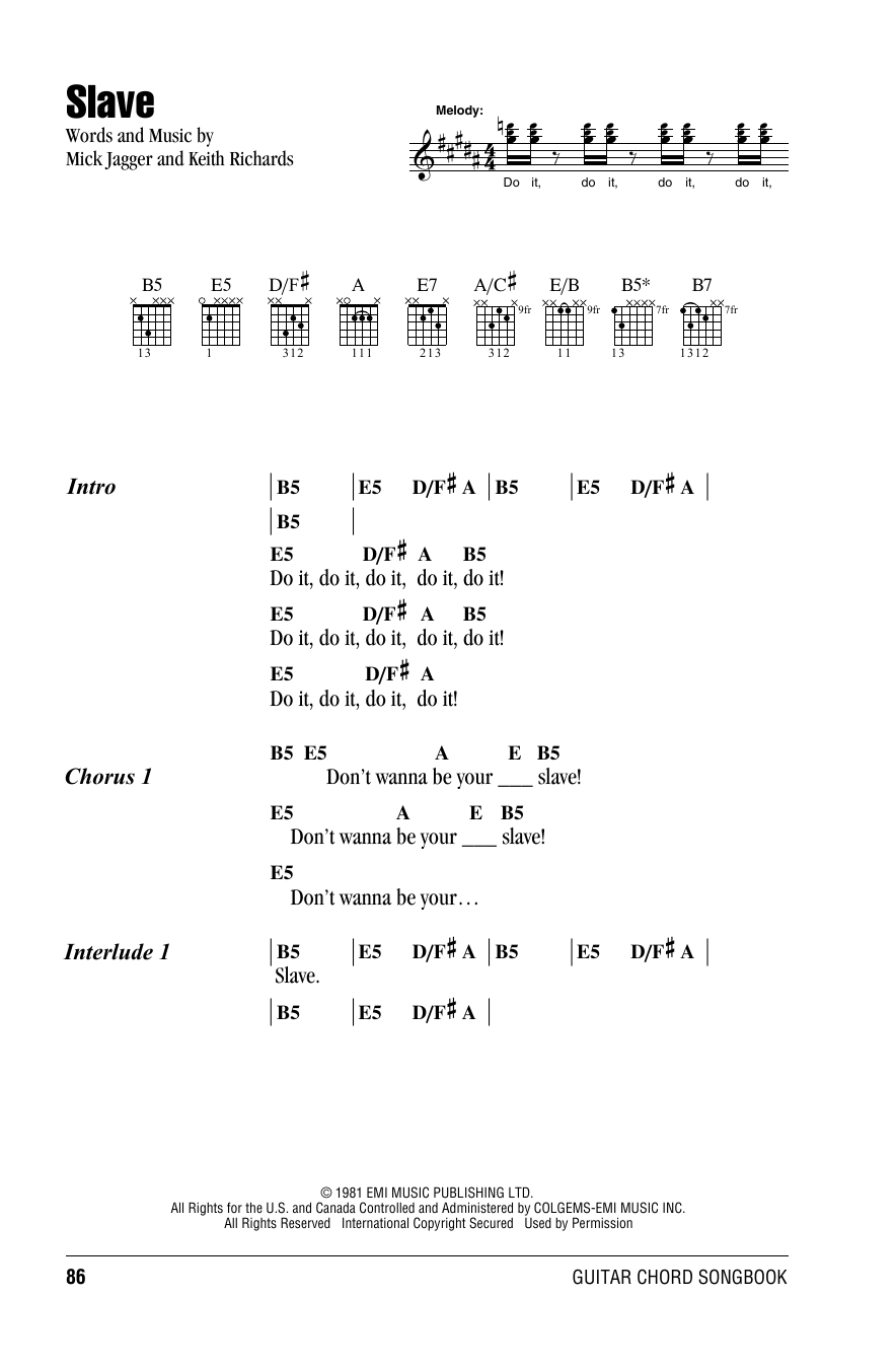 The Rolling Stones Slave Sheet Music Notes & Chords for Guitar Tab - Download or Print PDF