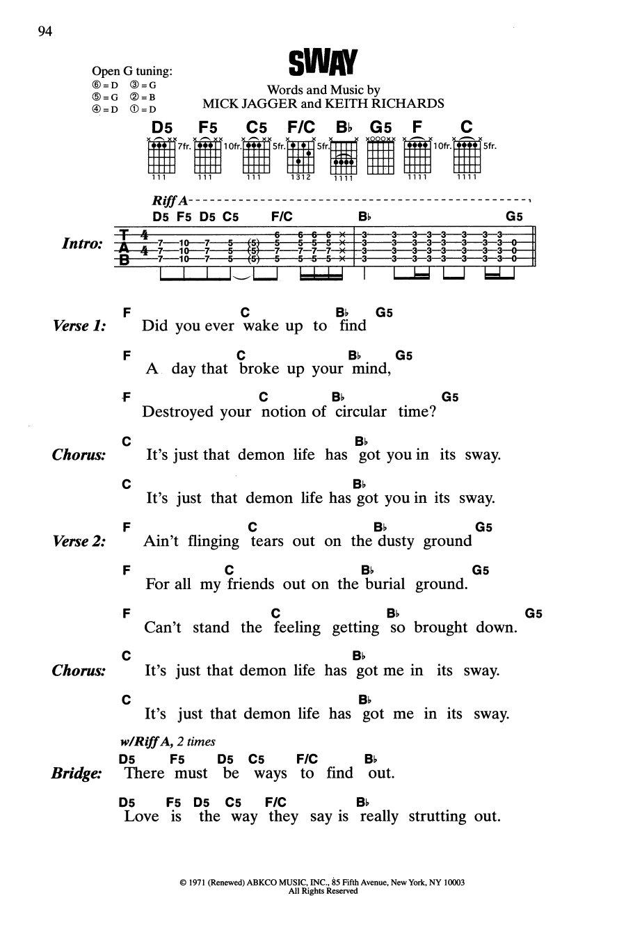 The Rolling Stones Sway Sheet Music Notes & Chords for Guitar Chords/Lyrics - Download or Print PDF
