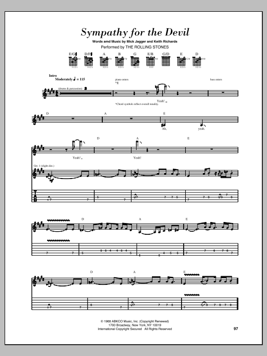 The Rolling Stones Sympathy For The Devil Sheet Music Notes & Chords for Easy Bass Tab - Download or Print PDF
