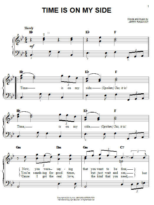 The Rolling Stones Time Is On My Side Sheet Music Notes & Chords for Easy Piano - Download or Print PDF