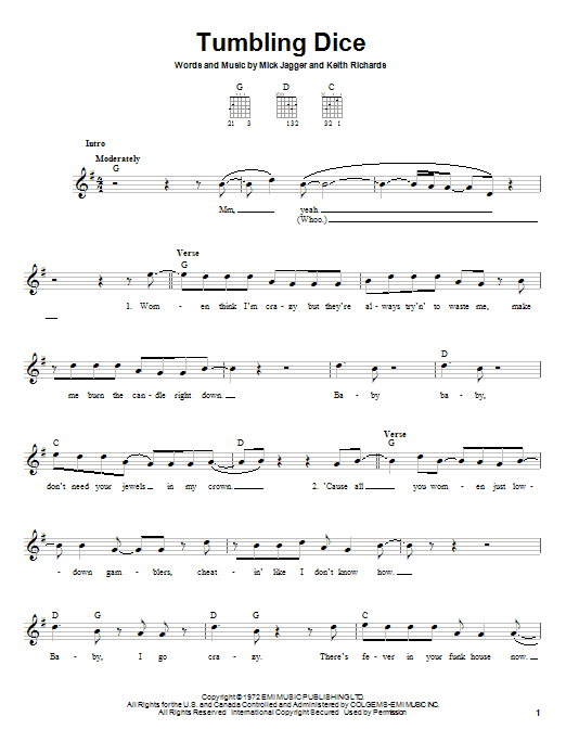 The Rolling Stones Tumbling Dice Sheet Music Notes & Chords for Easy Guitar - Download or Print PDF