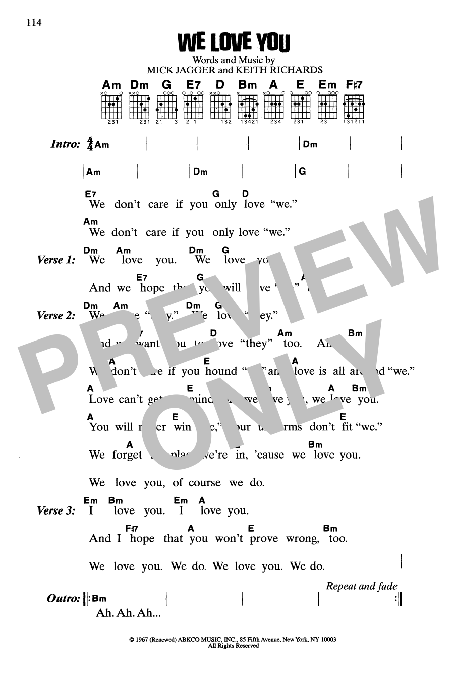 The Rolling Stones We Love You Sheet Music Notes & Chords for Guitar Chords/Lyrics - Download or Print PDF