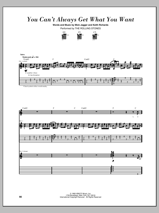 The Rolling Stones You Can't Always Get What You Want Sheet Music Notes & Chords for Guitar Chords/Lyrics - Download or Print PDF