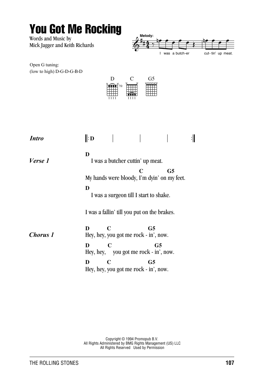 The Rolling Stones You Got Me Rocking Sheet Music Notes & Chords for Lyrics & Chords - Download or Print PDF