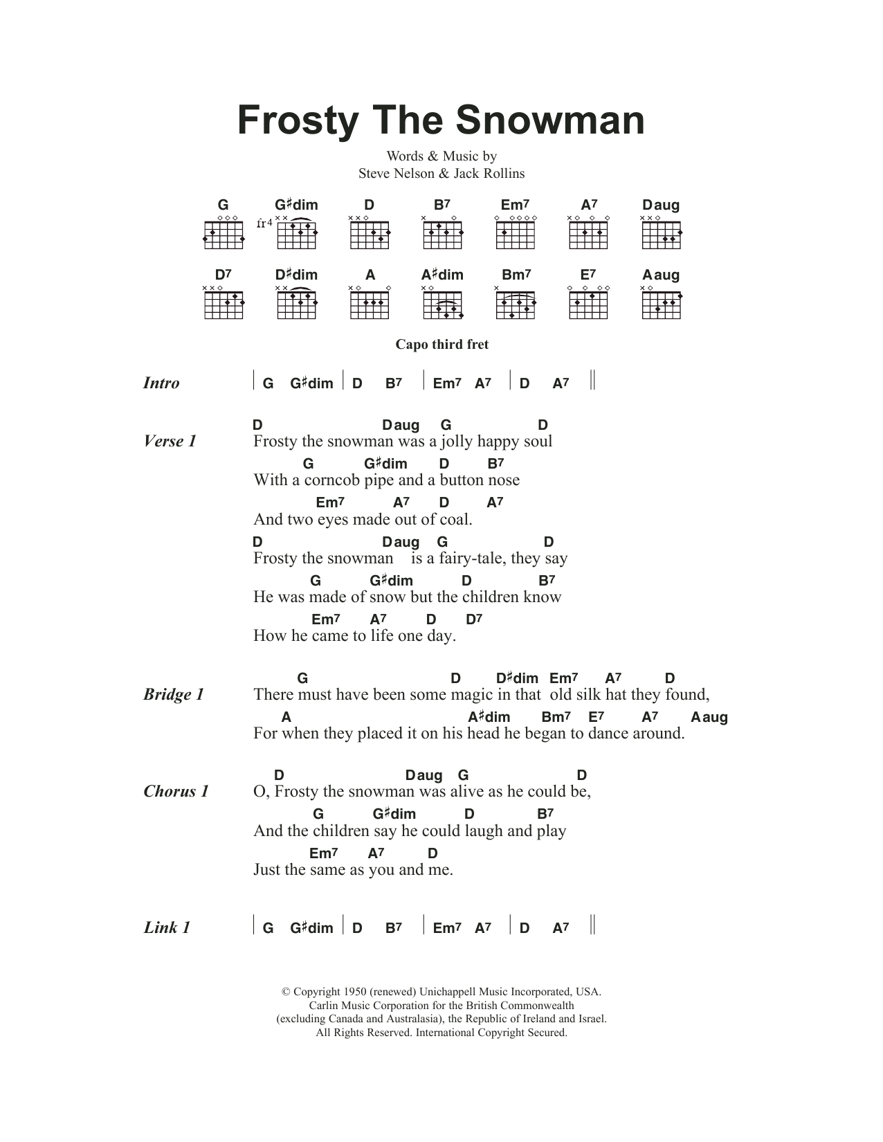 The Ronettes Frosty The Snowman Sheet Music Notes & Chords for Lyrics & Chords - Download or Print PDF