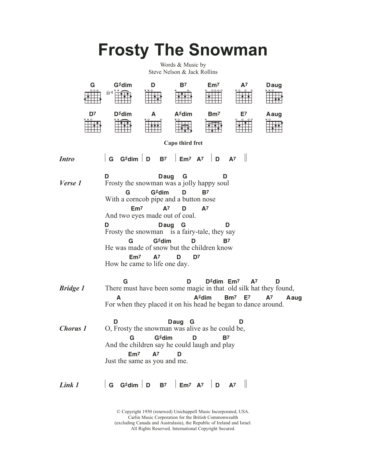 The Ronettes Frosty The Snowman Sheet Music Notes & Chords for Piano Chords/Lyrics - Download or Print PDF