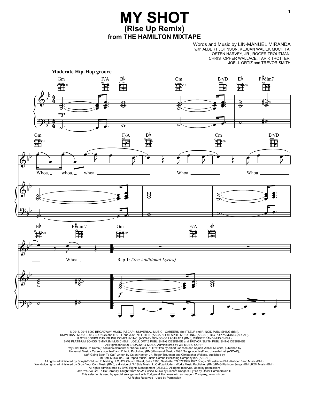 The Roots, Busta Rhymes, Joell Ortiz, Nate Ruess My Shot (Rise Up Remix) Sheet Music Notes & Chords for Piano, Vocal & Guitar (Right-Hand Melody) - Download or Print PDF