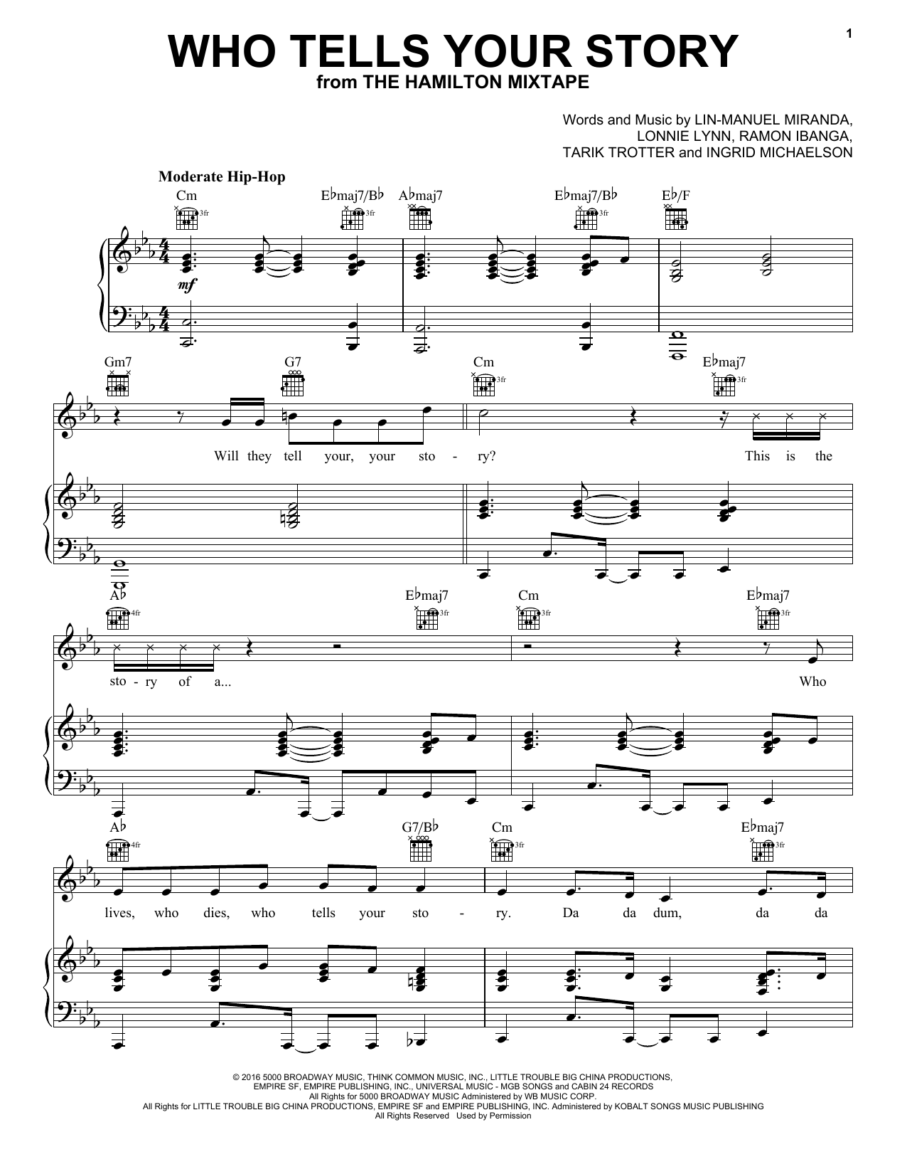 The Roots, Common, Ingrid Michaelson Who Tells Your Story Sheet Music Notes & Chords for Piano, Vocal & Guitar (Right-Hand Melody) - Download or Print PDF