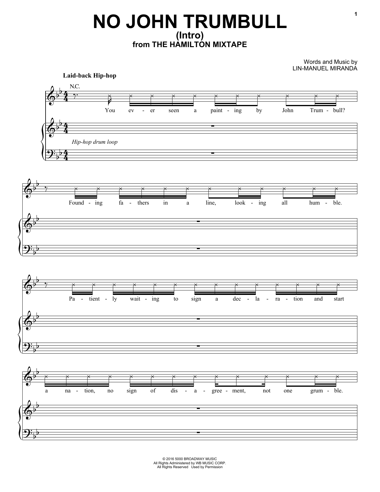 The Roots No John Trumbull (Intro) Sheet Music Notes & Chords for Piano, Vocal & Guitar (Right-Hand Melody) - Download or Print PDF