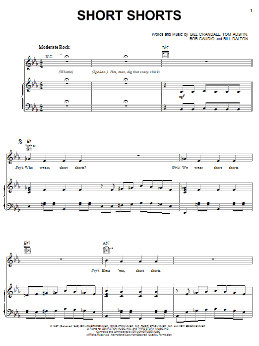 The Royal Teens Short Shorts Sheet Music Notes & Chords for Melody Line, Lyrics & Chords - Download or Print PDF