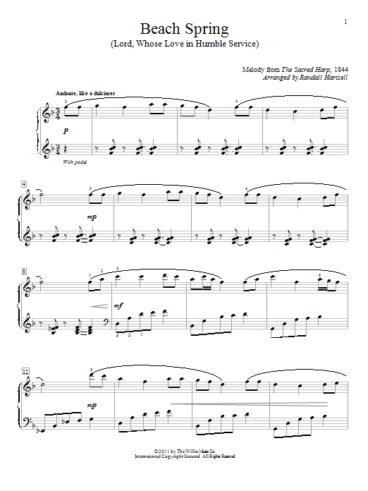The Sacred Harp Beach Spring (Lord, Whose Love In Humble Service) Sheet Music Notes & Chords for Educational Piano - Download or Print PDF