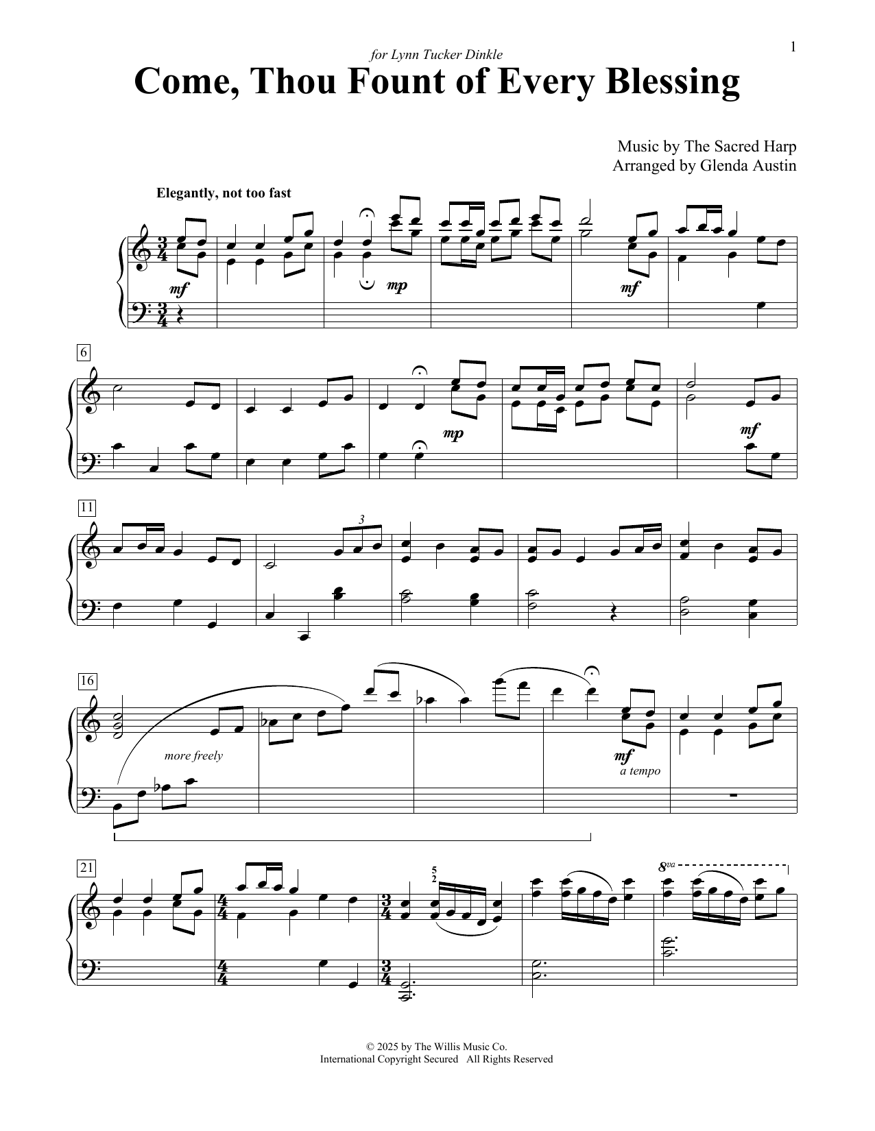 The Sacred Harp Come, Thou Fount Of Every Blessing (arr. Glenda Austin) Sheet Music Notes & Chords for Educational Piano - Download or Print PDF