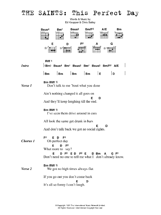 The Saints This Perfect Day Sheet Music Notes & Chords for Lyrics & Chords - Download or Print PDF