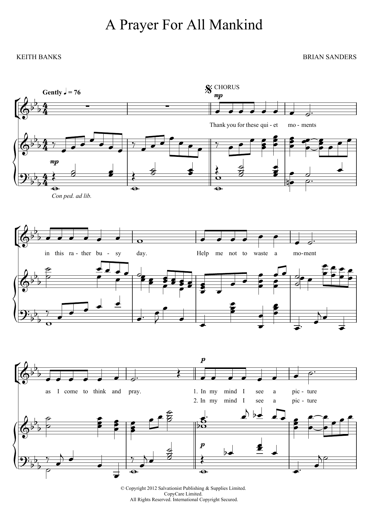 The Salvation Army A Prayer For All Mankind Sheet Music Notes & Chords for Unison Choral - Download or Print PDF