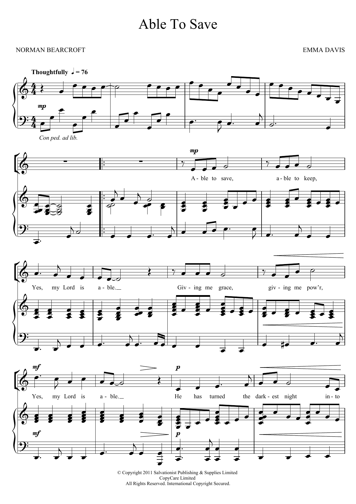 The Salvation Army Able To Save Sheet Music Notes & Chords for SA - Download or Print PDF