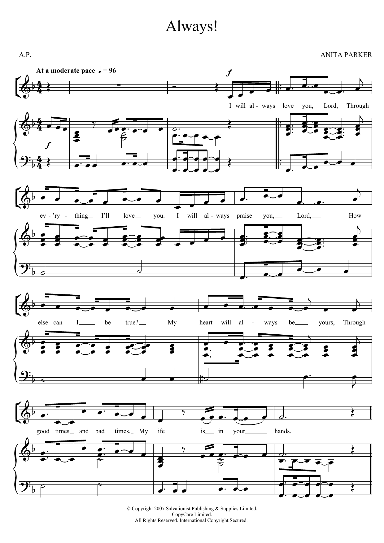 The Salvation Army Always! Sheet Music Notes & Chords for Unison Choral - Download or Print PDF