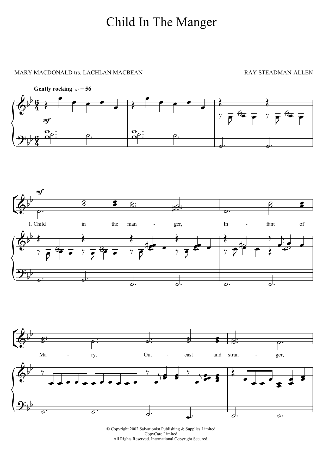 The Salvation Army Child In The Manger Sheet Music Notes & Chords for Unison Choral - Download or Print PDF