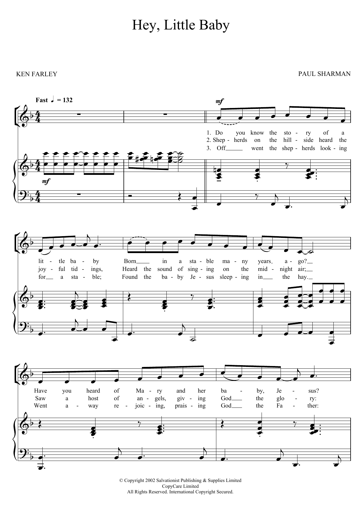 The Salvation Army Hey, Little Baby Sheet Music Notes & Chords for Unison Choral - Download or Print PDF