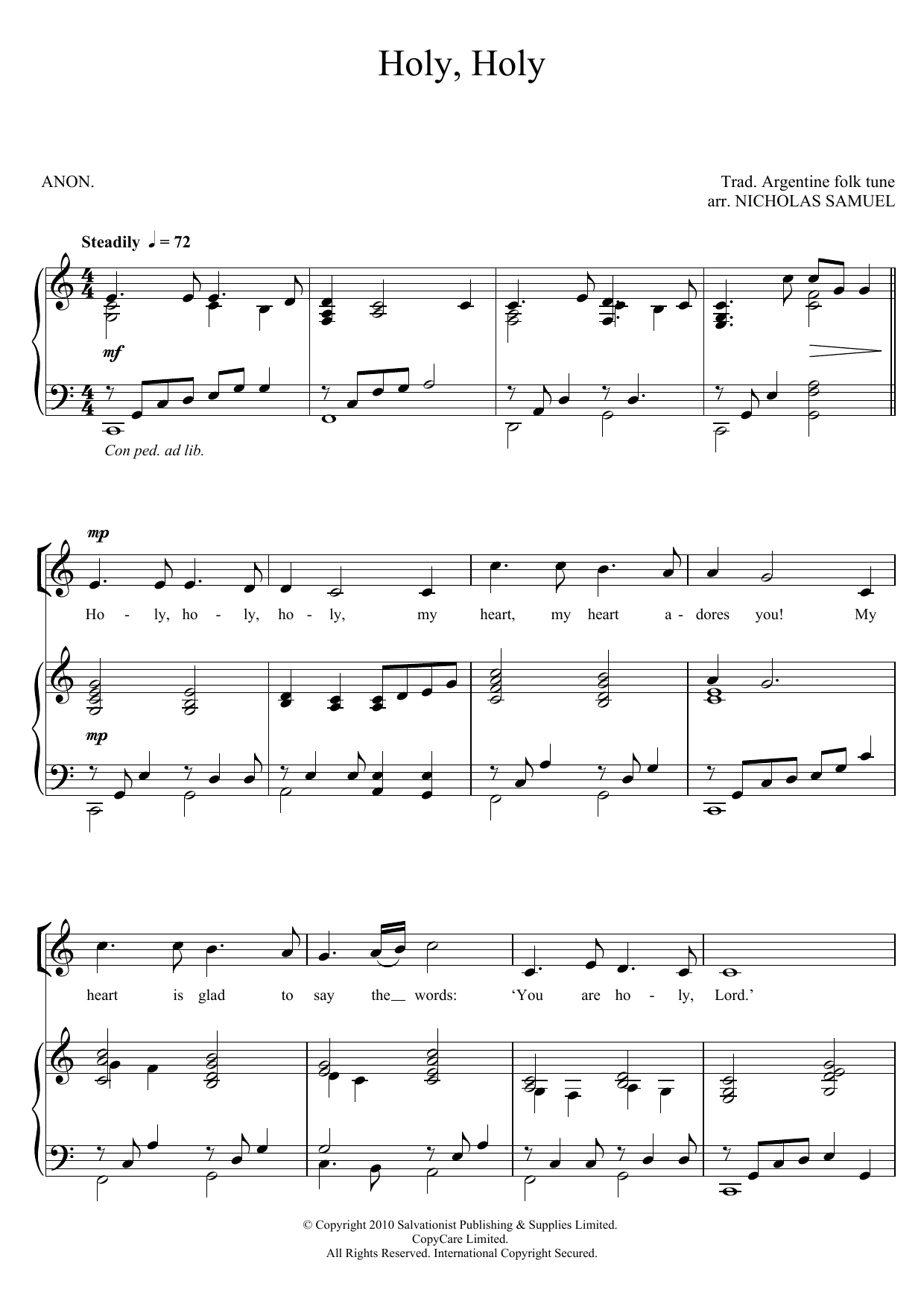 The Salvation Army Holy, Holy Sheet Music Notes & Chords for Unison Choral - Download or Print PDF