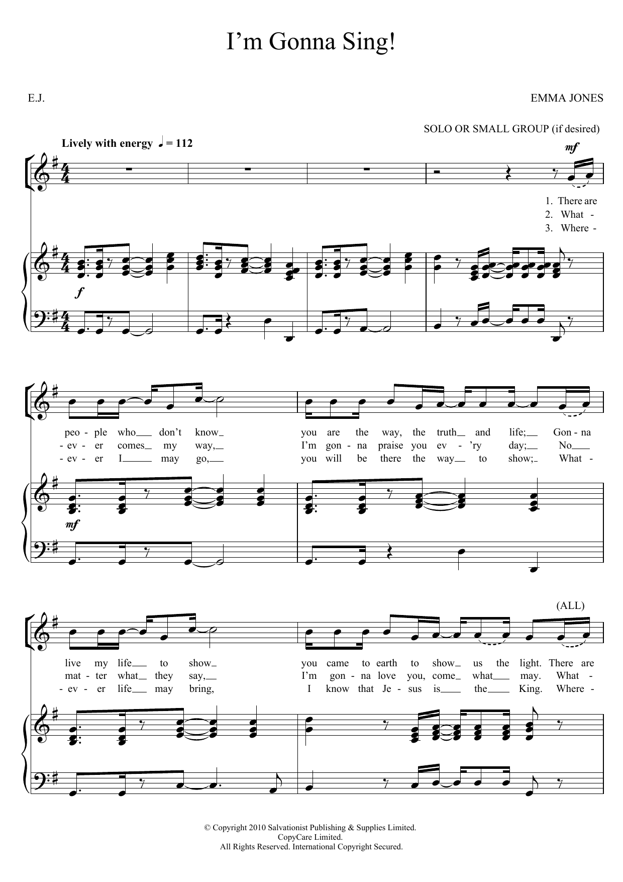 The Salvation Army I'm Gonna Sing Sheet Music Notes & Chords for SA - Download or Print PDF
