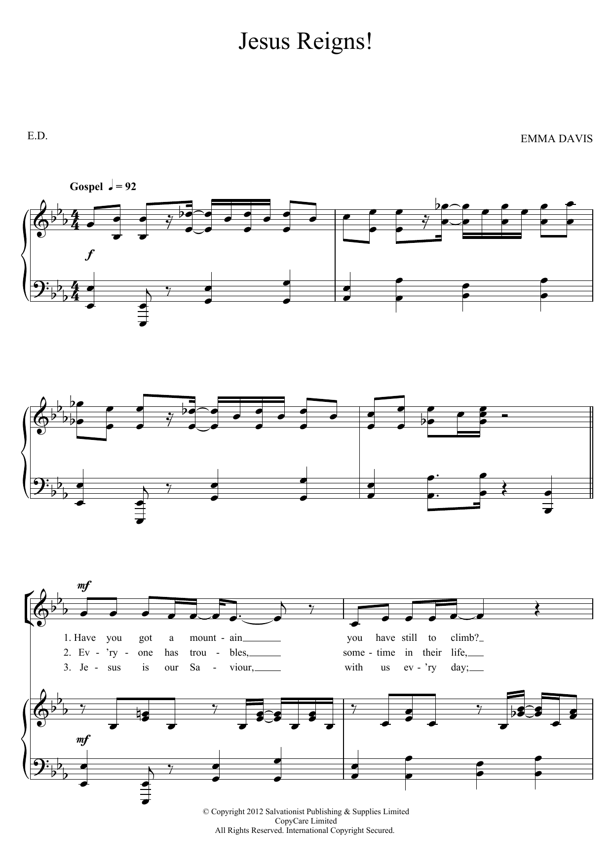 The Salvation Army Jesus Reigns! Sheet Music Notes & Chords for Piano, Vocal & Guitar (Right-Hand Melody) - Download or Print PDF