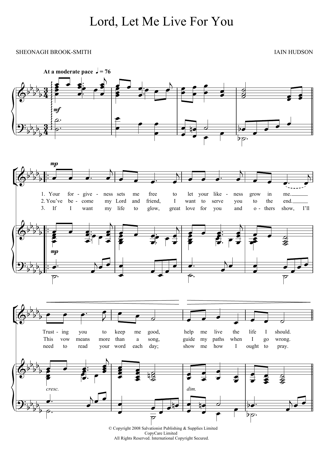 The Salvation Army Lord, Let Me Live For You Sheet Music Notes & Chords for SA - Download or Print PDF