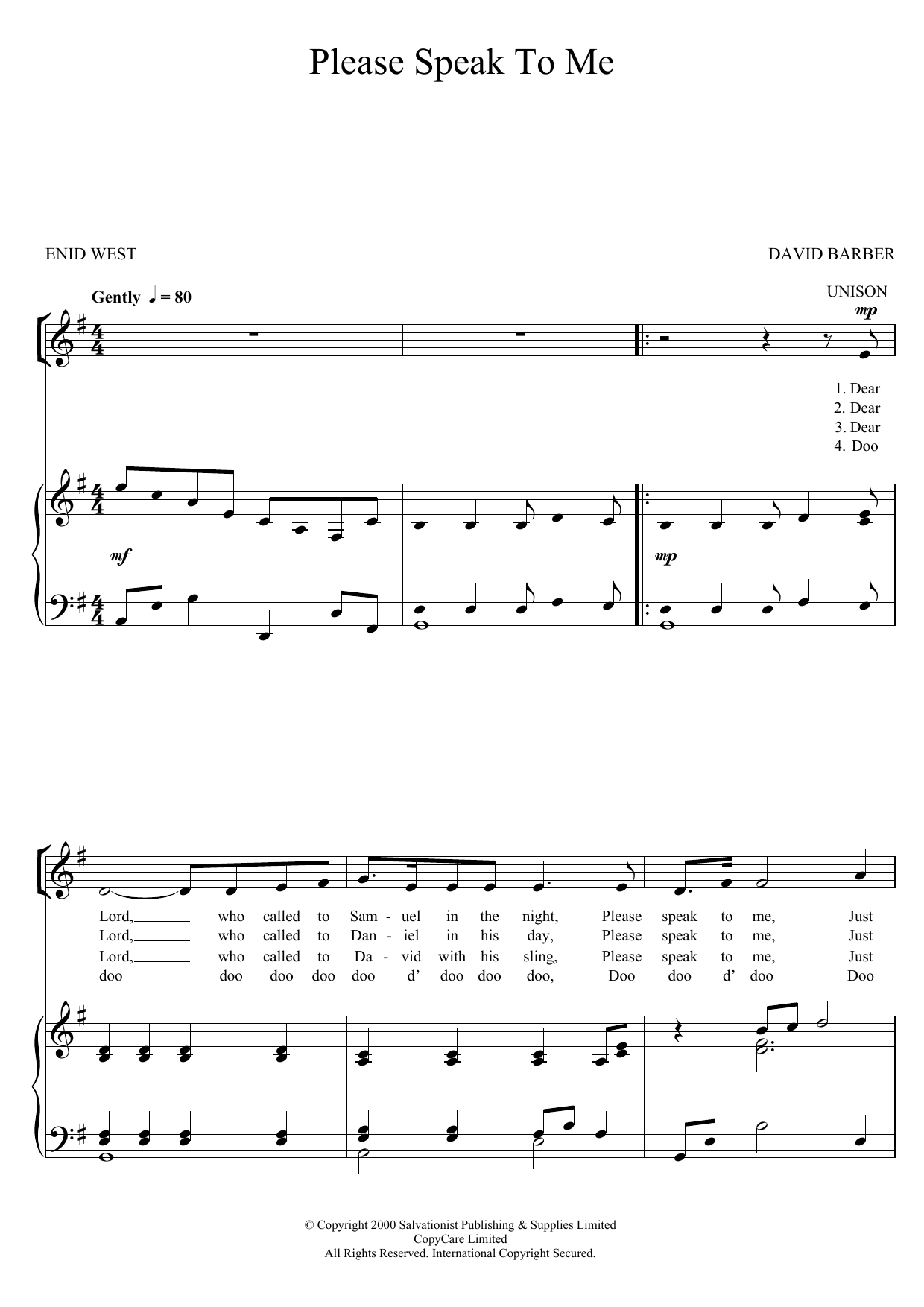 The Salvation Army Please Speak To Me Sheet Music Notes & Chords for Unison Choral - Download or Print PDF