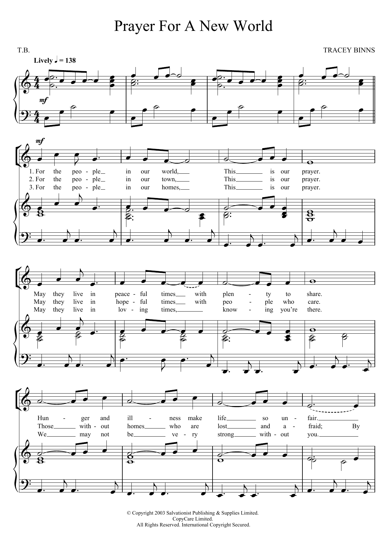 The Salvation Army Prayer For A New World Sheet Music Notes & Chords for Unison Choral - Download or Print PDF