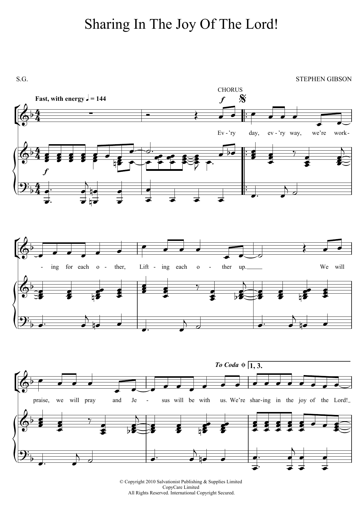 The Salvation Army Sharing In The Joy Of The Lord Sheet Music Notes & Chords for SSA - Download or Print PDF