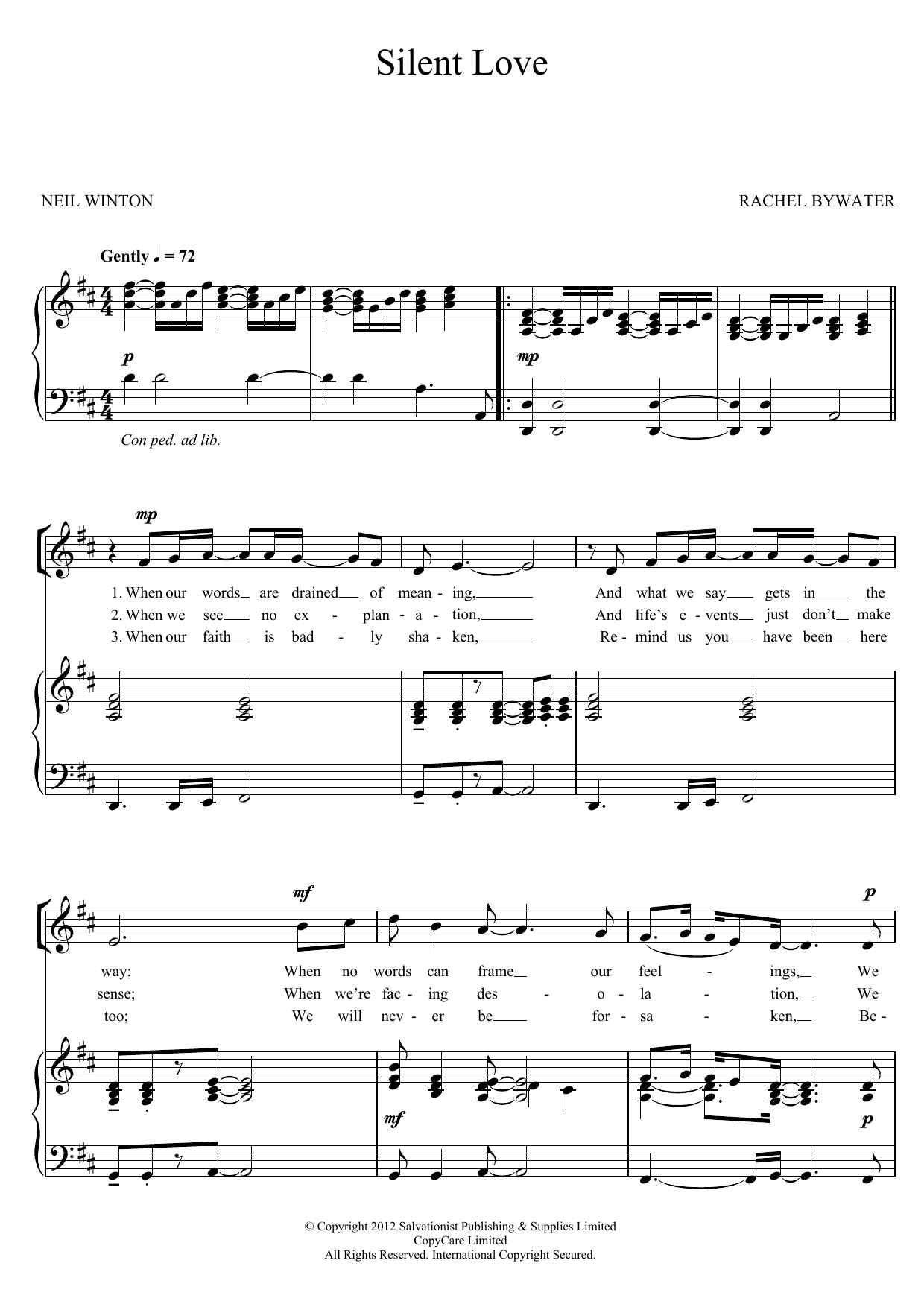 The Salvation Army Silent Love Sheet Music Notes & Chords for Piano, Vocal & Guitar (Right-Hand Melody) - Download or Print PDF