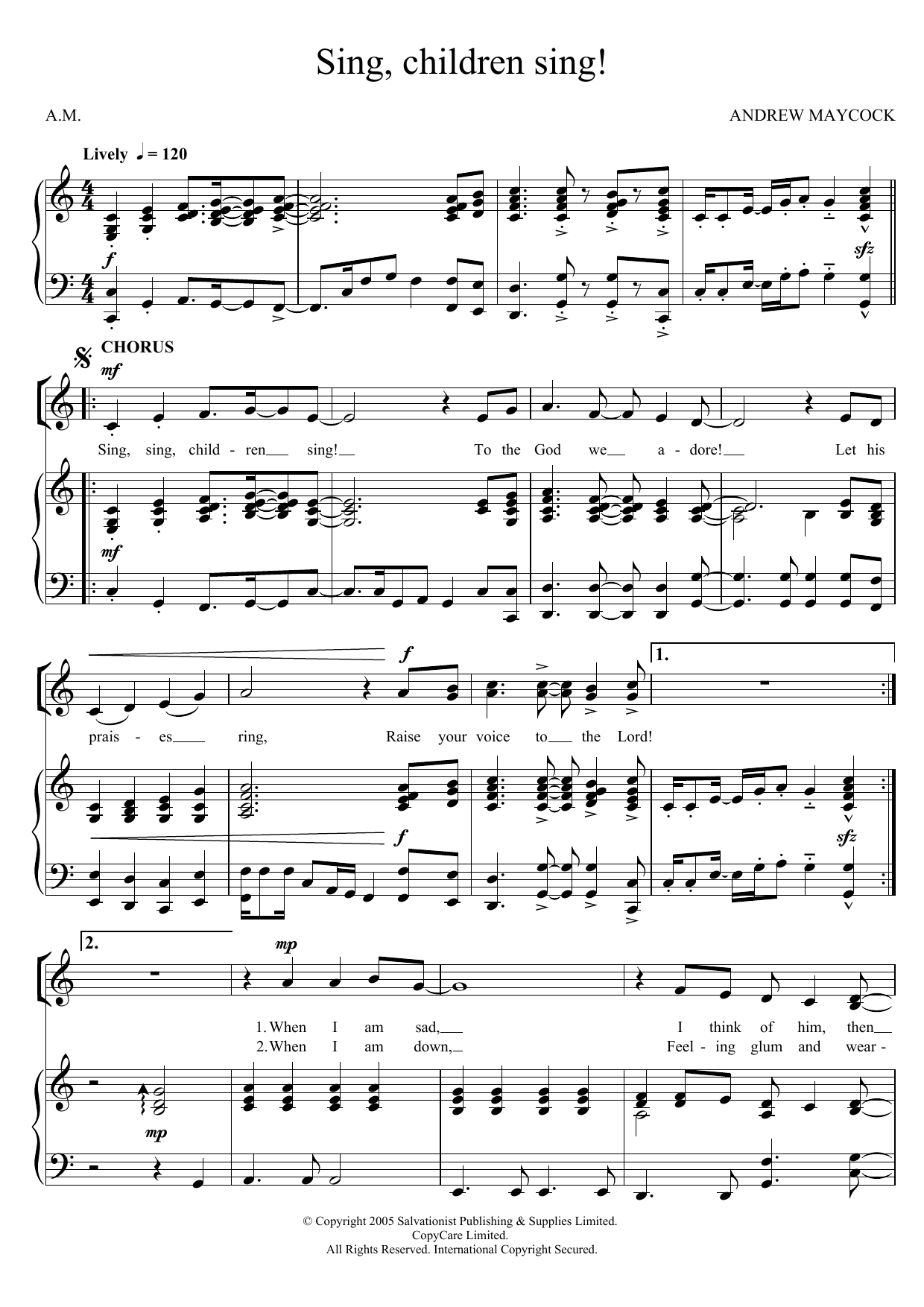 The Salvation Army Sing, Children Sing! Sheet Music Notes & Chords for Unison Choral - Download or Print PDF