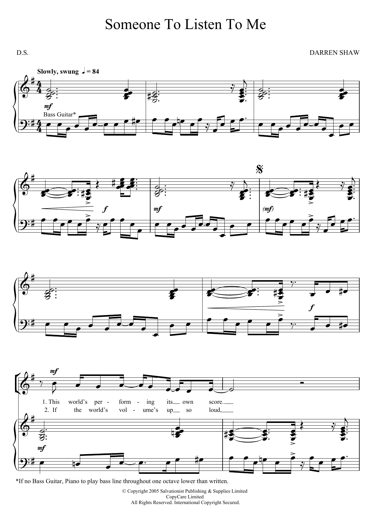 The Salvation Army Someone To Listen To Me Sheet Music Notes & Chords for SSA - Download or Print PDF The Salvation Army Someone To Listen To Me Sheet Music Notes & Chords for SSA - Download or Print PDF