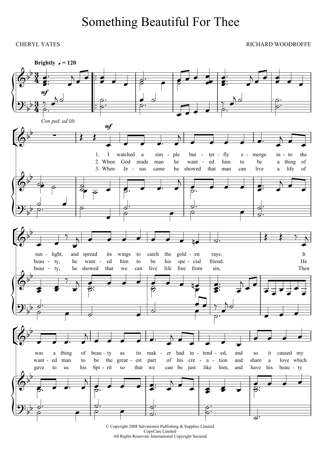 The Salvation Army Something Beautiful For Thee Sheet Music Notes & Chords for Unison Choral - Download or Print PDF