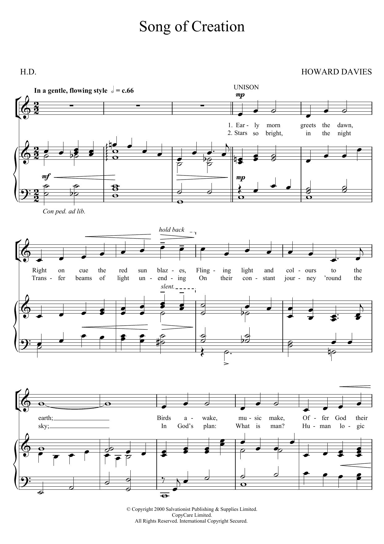 The Salvation Army Song Of Creation Sheet Music Notes & Chords for Unison Choral - Download or Print PDF