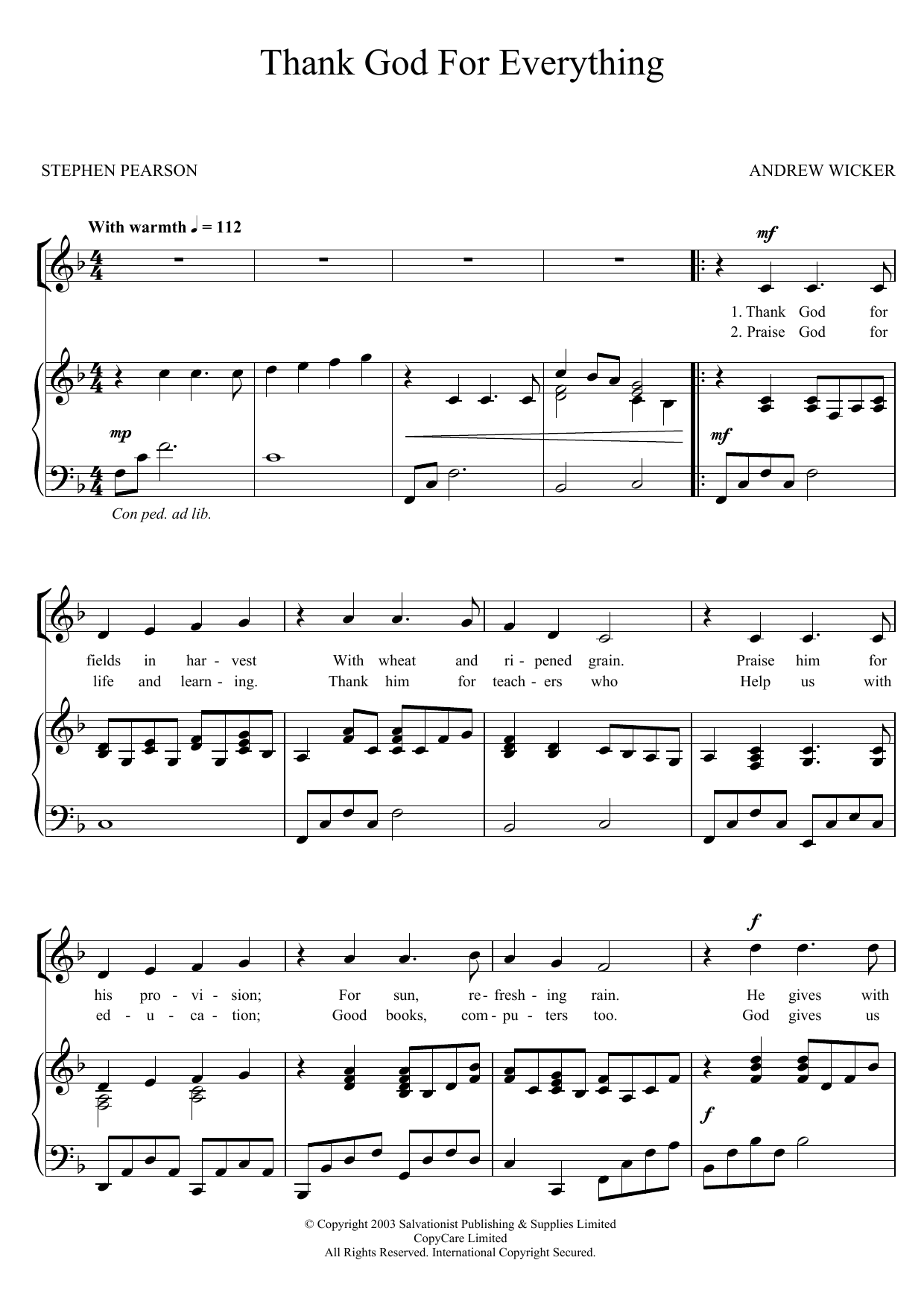 The Salvation Army Thank God For Everything Sheet Music Notes & Chords for Unison Choral - Download or Print PDF