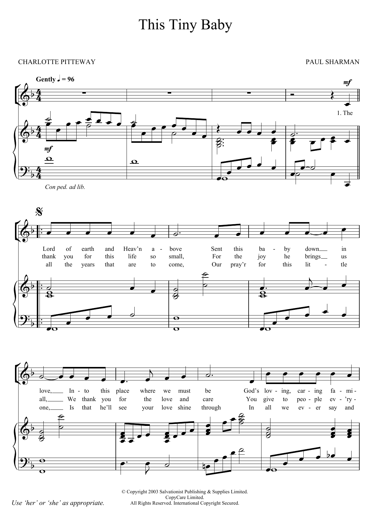 The Salvation Army This Tiny Baby Sheet Music Notes & Chords for Unison Choral - Download or Print PDF